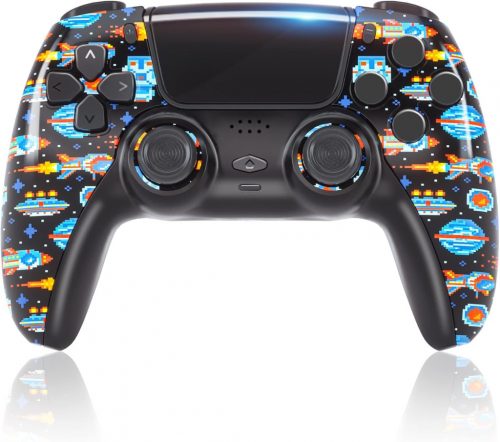 BPlay PS4-kompatibler Controller, Remote-Joystick mit Dual-Vibration, Audio-Buchse und Ladegerät (blaue Pixel)